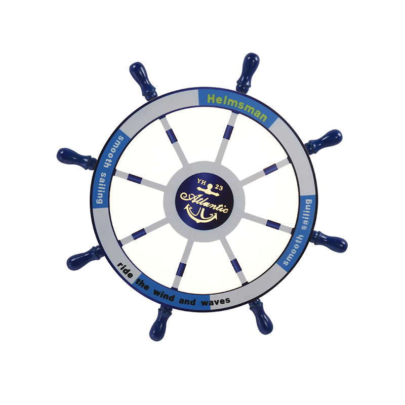 Blue Wood Kids Style LED Flush Mount Ceiling Light for Bedrooms with Rudder Design