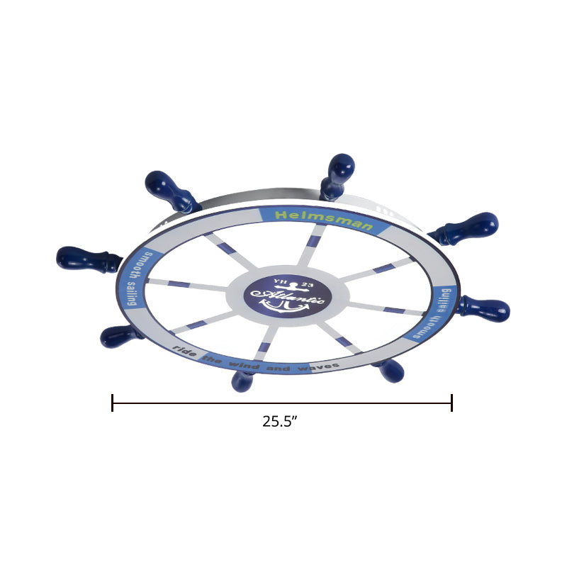 Blue Wood Kids Style LED Flush Mount Ceiling Light for Bedrooms with Rudder Design