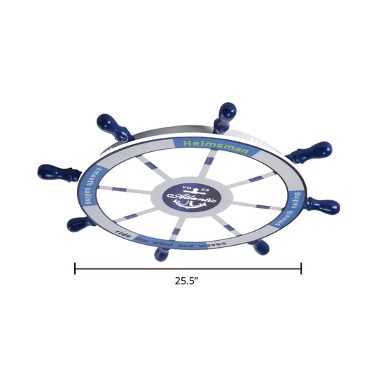 Blue Wood Kids Style LED Flush Mount Ceiling Light for Bedrooms with Rudder Design