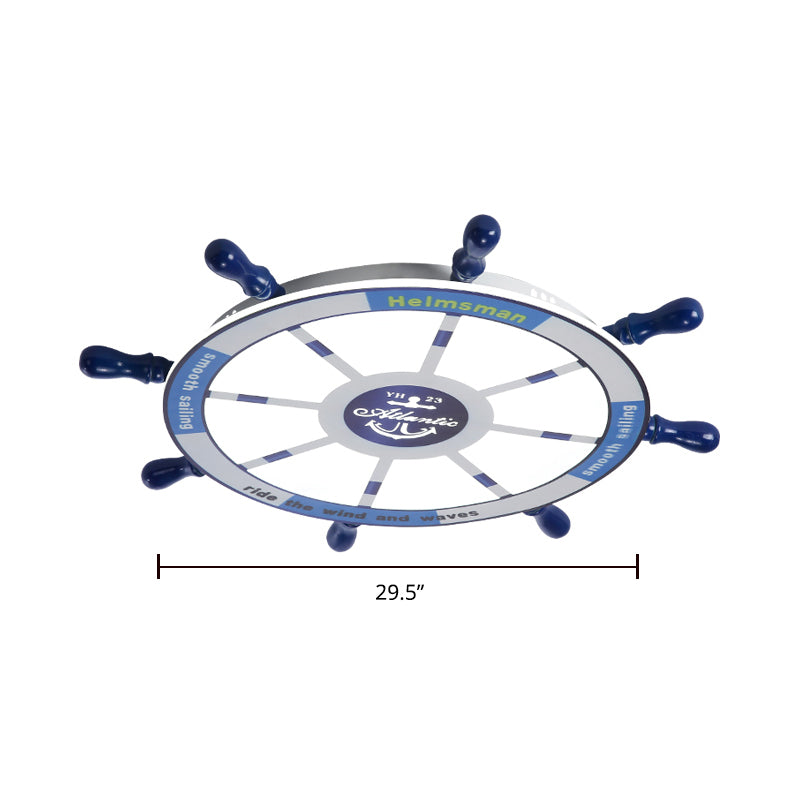 Blue Wood Kids Style LED Flush Mount Ceiling Light for Bedrooms with Rudder Design