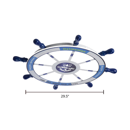 Blue Wood Kids Style LED Flush Mount Ceiling Light for Bedrooms with Rudder Design