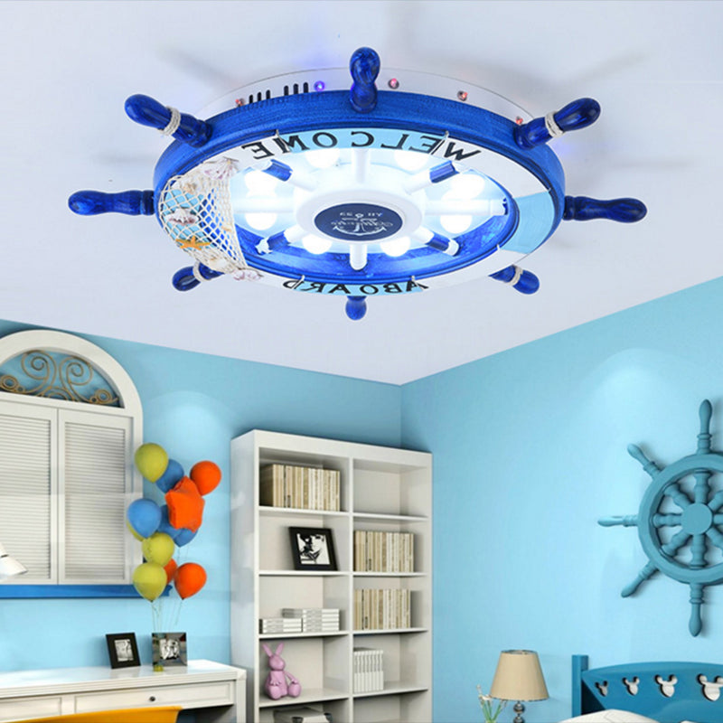 Mediterranean LED Pirate Ship Rudder Ceiling Lamp for Kids' Bedroom