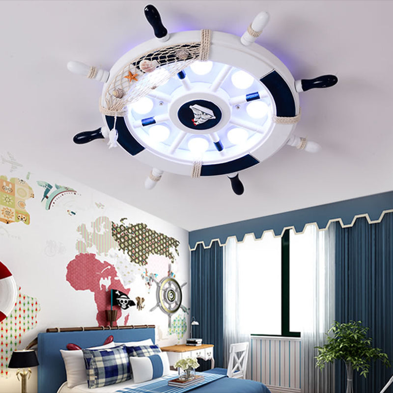 Mediterranean LED Pirate Ship Rudder Ceiling Lamp for Kids' Bedroom