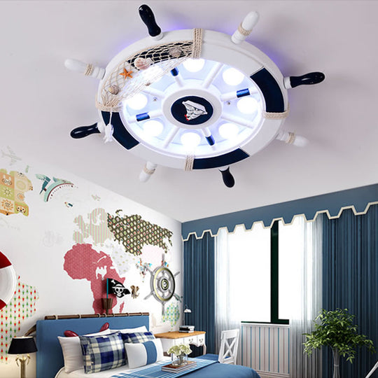Mediterranean LED Pirate Ship Rudder Ceiling Lamp for Kids' Bedroom