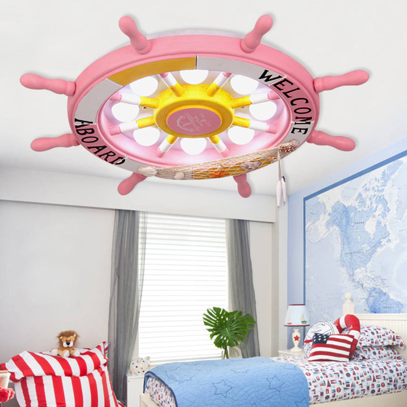Mediterranean LED Pirate Ship Rudder Ceiling Lamp for Kids' Bedroom