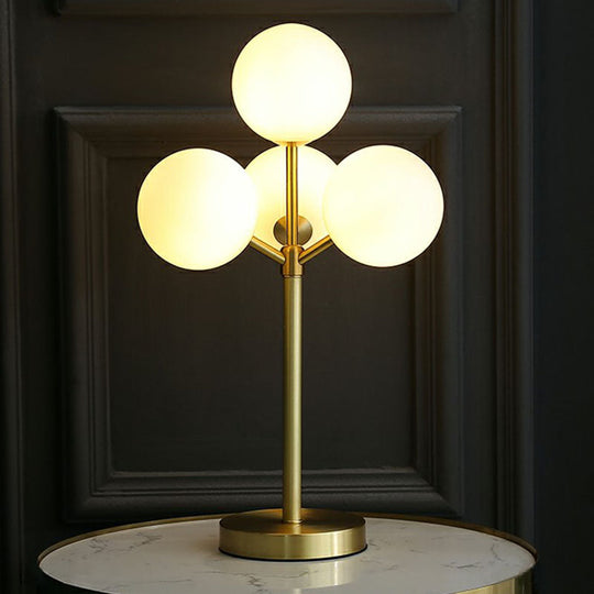 Modern Gold Ball Tree Shape Table Lamp with 4 Cream Glass Lights