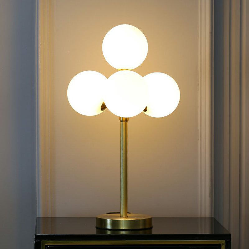 Modern Gold Ball Tree Shape Table Lamp with 4 Cream Glass Lights
