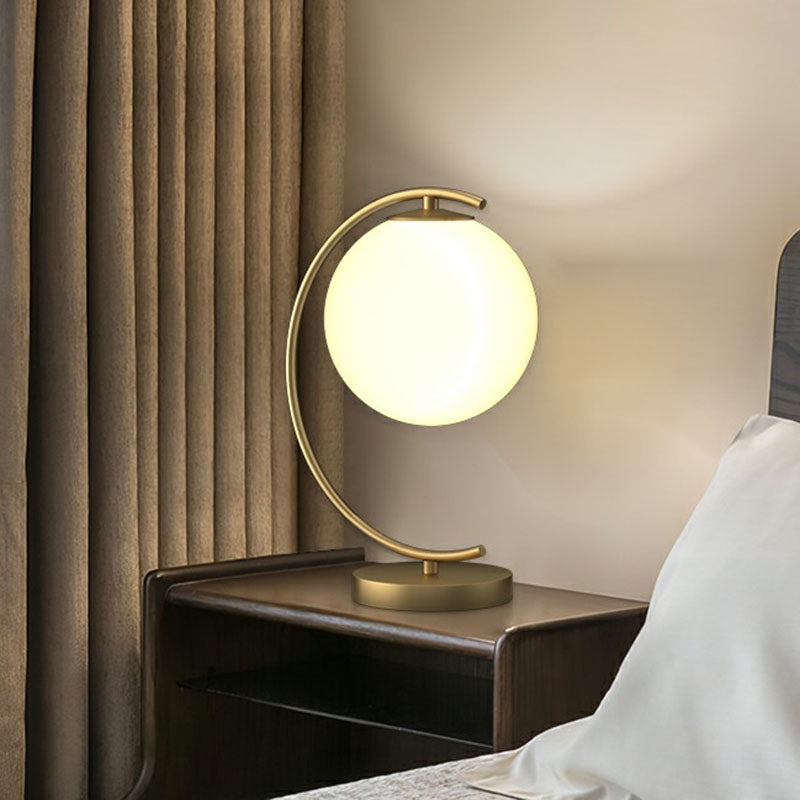 Postmodern Gold Ball Glass Table Lamp - Single-Bulb Night Lamp with Curved Arm