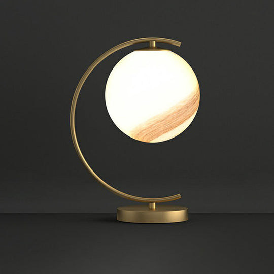Postmodern Gold Ball Glass Table Lamp - Single-Bulb Night Lamp with Curved Arm