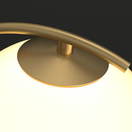 Postmodern Gold Ball Glass Table Lamp - Single-Bulb Night Lamp with Curved Arm