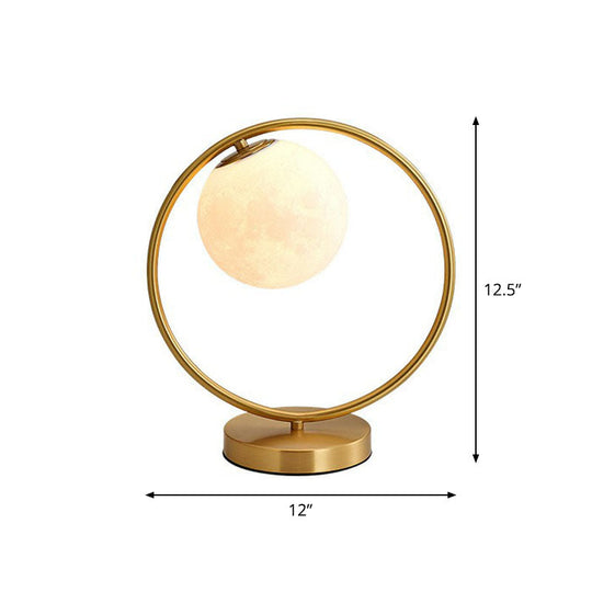 Gold Plated Opaline Glass Ball Table Lamp - Sleek Bedroom Nightstand Light