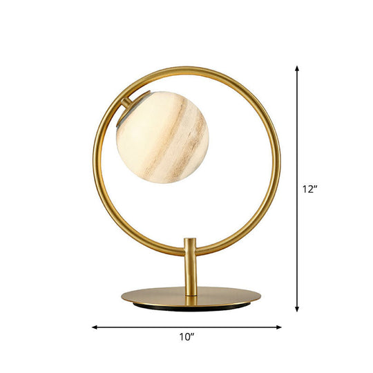 Gold Plated Opaline Glass Ball Table Lamp - Sleek Bedroom Nightstand Light