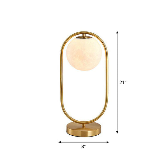Gold Plated Opaline Glass Ball Table Lamp - Sleek Bedroom Nightstand Light
