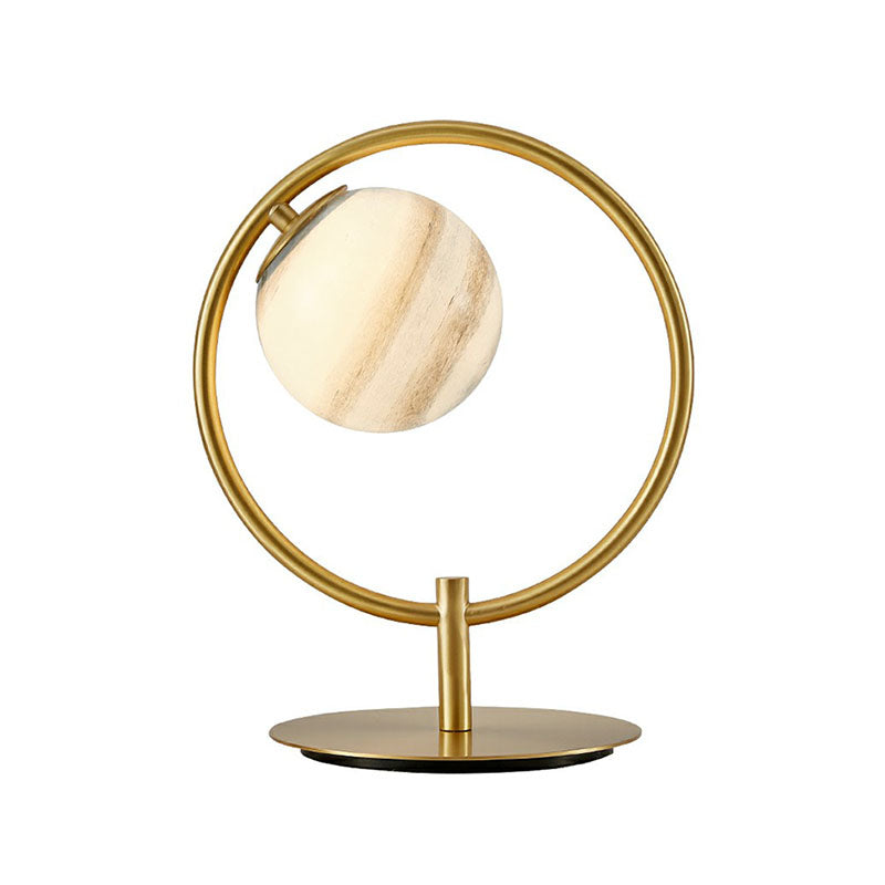Planet Table Lamp: Nordic Gold Finish, Stained Glass Night Light with Metal Ring