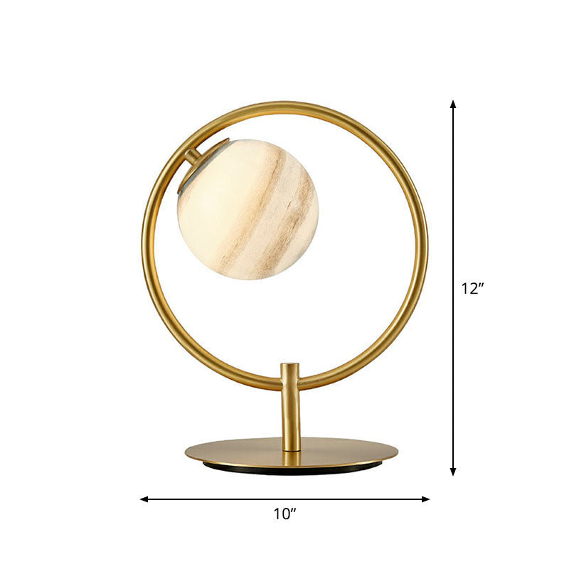 Planet Table Lamp: Nordic Gold Finish, Stained Glass Night Light with Metal Ring