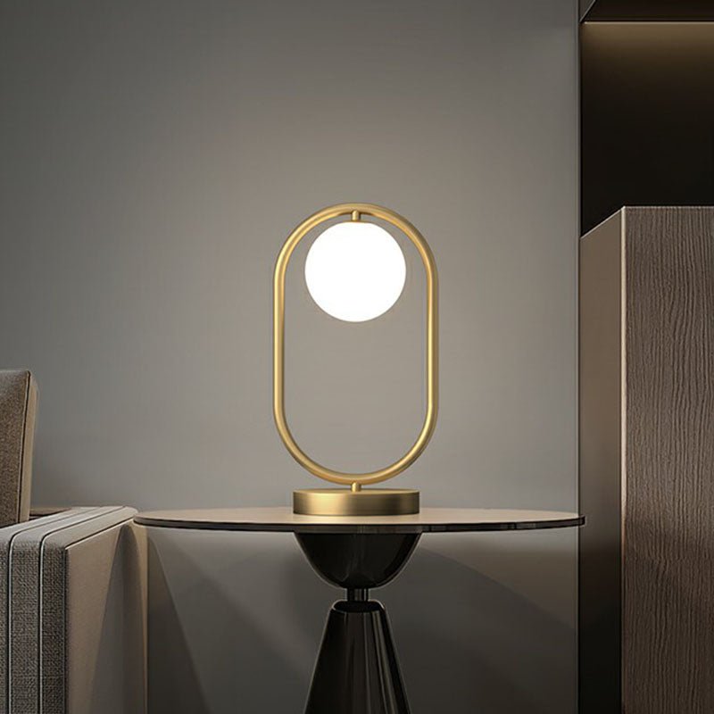Minimalist Oval Table Lamp with Milk Glass Shade - Gold Finish