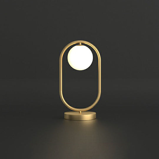 Minimalist Oval Table Lamp with Milk Glass Shade - Gold Finish