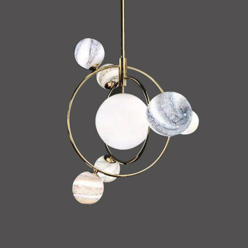 Gold Orbital Planet Pendant Light with Stained Glass Shade - Postmodern & Creative