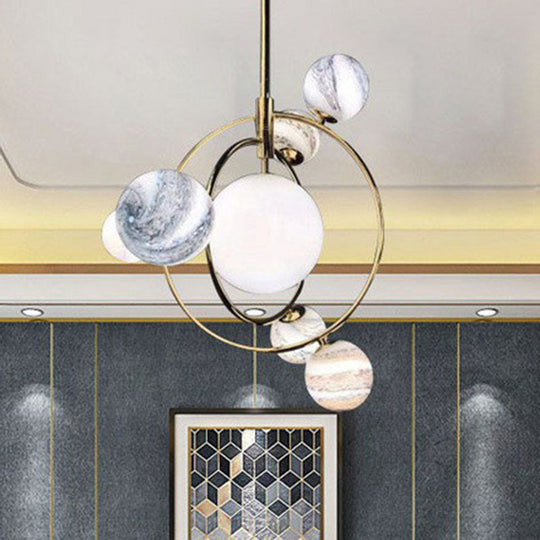 Gold Orbital Planet Pendant Light with Stained Glass Shade - Postmodern & Creative