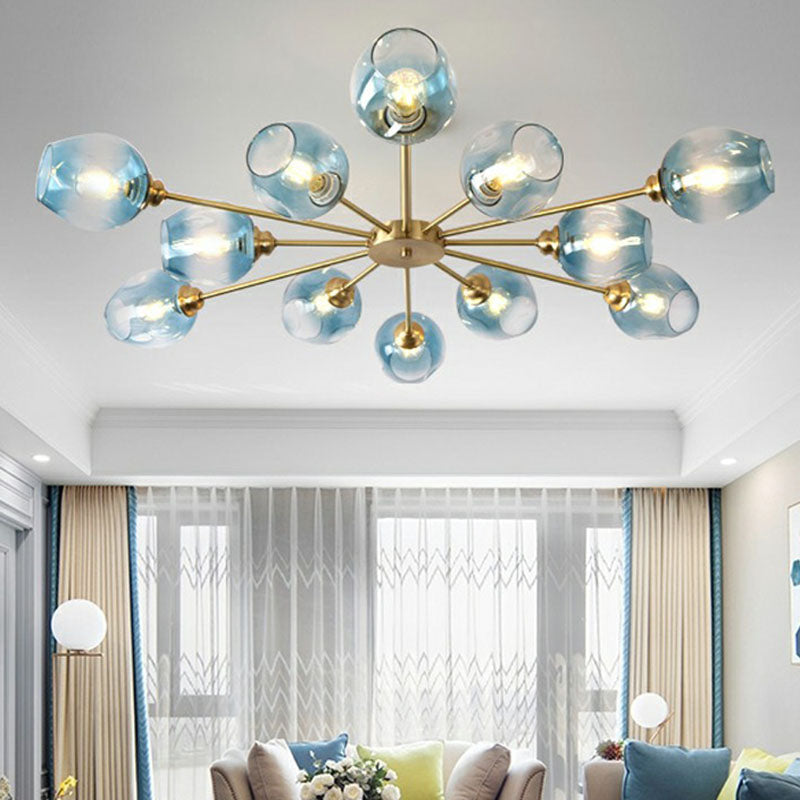 Sputnik Ceiling Mount Chandelier: Postmodern Cup Glass Parlor Flush Light in Brass