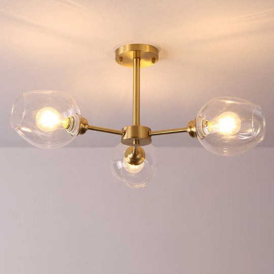 Sputnik Ceiling Mount Chandelier: Postmodern Cup Glass Parlor Flush Light in Brass
