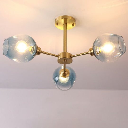 Sputnik Ceiling Mount Chandelier: Postmodern Cup Glass Parlor Flush Light in Brass