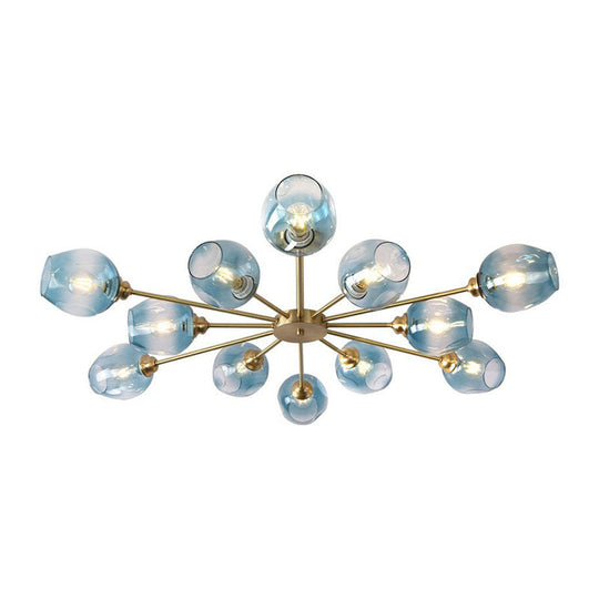 Sputnik Ceiling Mount Chandelier: Postmodern Cup Glass Parlor Flush Light in Brass