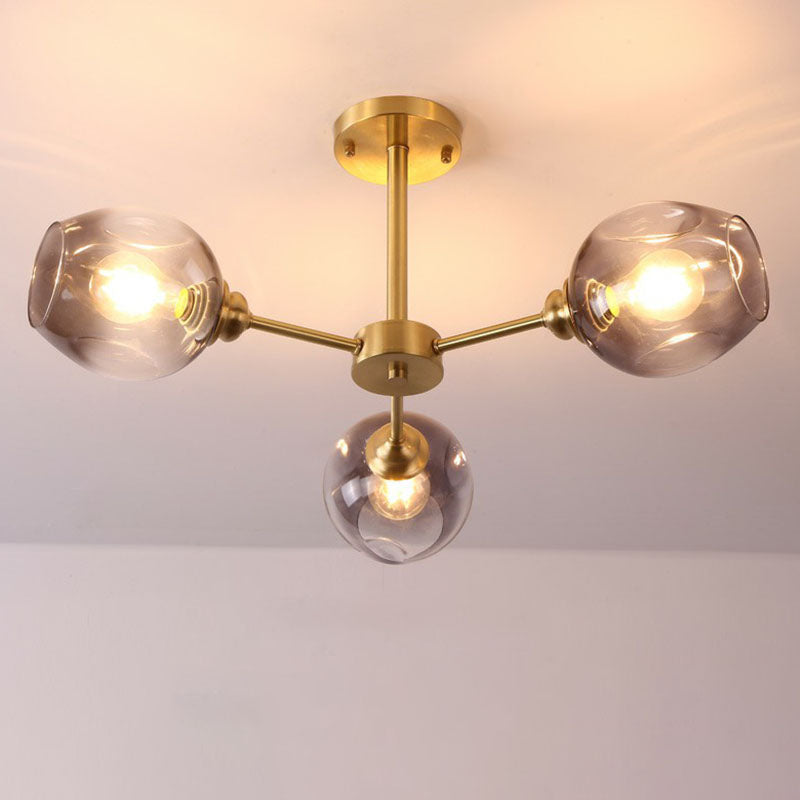 Sputnik Ceiling Mount Chandelier: Postmodern Cup Glass Parlor Flush Light in Brass