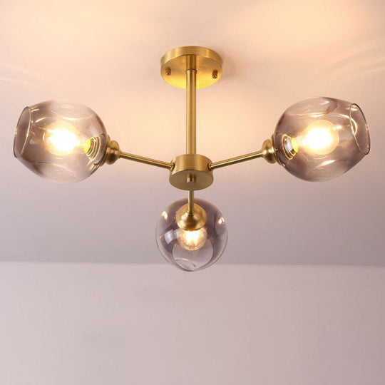 Sputnik Ceiling Mount Chandelier: Postmodern Cup Glass Parlor Flush Light in Brass