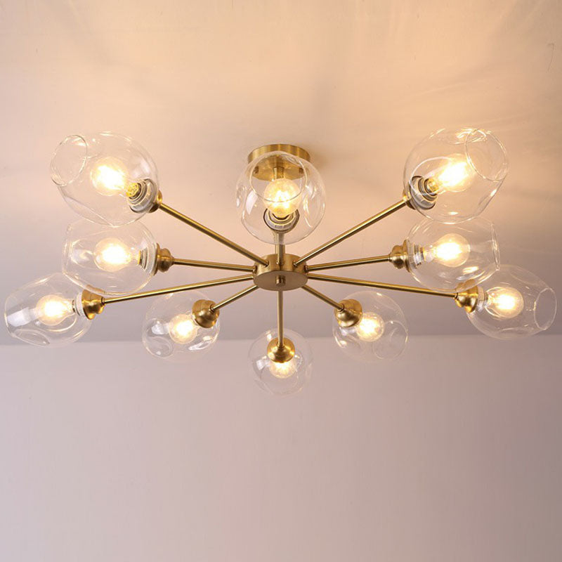 Sputnik Ceiling Mount Chandelier: Postmodern Cup Glass Parlor Flush Light in Brass