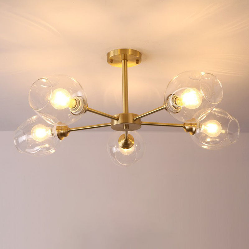 Sputnik Ceiling Mount Chandelier: Postmodern Cup Glass Parlor Flush Light in Brass