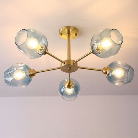 Sputnik Ceiling Mount Chandelier: Postmodern Cup Glass Parlor Flush Light in Brass