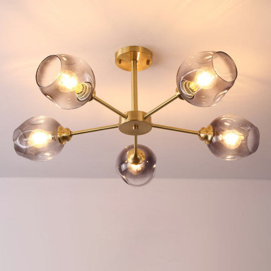 Sputnik Ceiling Mount Chandelier: Postmodern Cup Glass Parlor Flush Light in Brass