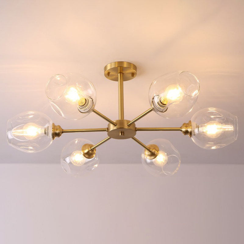 Sputnik Ceiling Mount Chandelier: Postmodern Cup Glass Parlor Flush Light in Brass