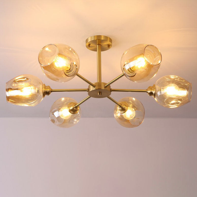 Sputnik Ceiling Mount Chandelier: Postmodern Cup Glass Parlor Flush Light in Brass