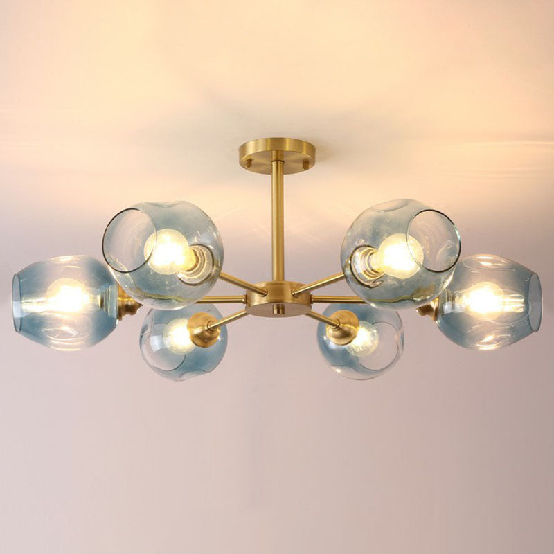 Sputnik Ceiling Mount Chandelier: Postmodern Cup Glass Parlor Flush Light in Brass