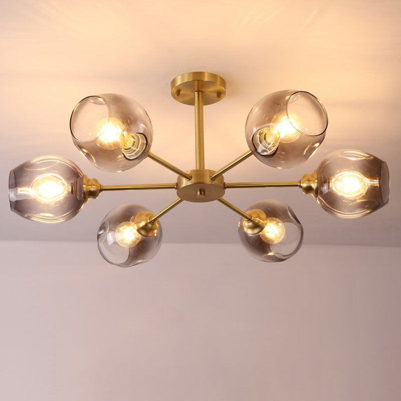 Sputnik Ceiling Mount Chandelier: Postmodern Cup Glass Parlor Flush Light in Brass