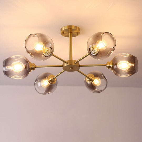 Sputnik Ceiling Mount Chandelier: Postmodern Cup Glass Parlor Flush Light in Brass
