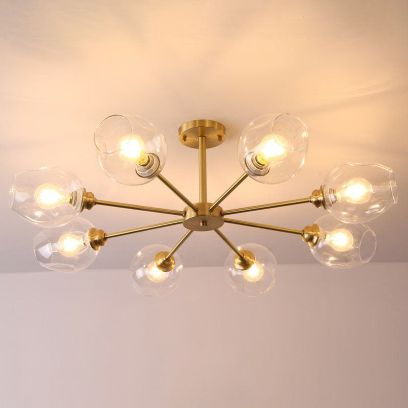 Sputnik Ceiling Mount Chandelier: Postmodern Cup Glass Parlor Flush Light in Brass