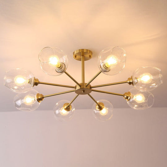 Sputnik Ceiling Mount Chandelier: Postmodern Cup Glass Parlor Flush Light in Brass