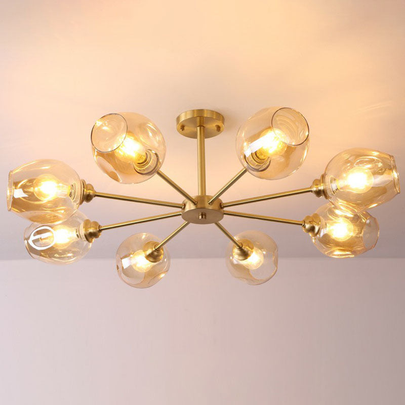 Sputnik Ceiling Mount Chandelier: Postmodern Cup Glass Parlor Flush Light in Brass