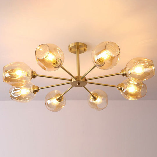 Sputnik Ceiling Mount Chandelier: Postmodern Cup Glass Parlor Flush Light in Brass