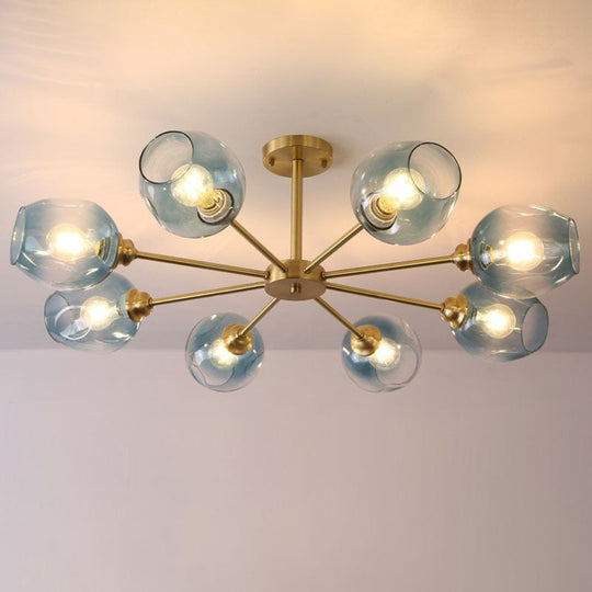 Sputnik Ceiling Mount Chandelier: Postmodern Cup Glass Parlor Flush Light in Brass
