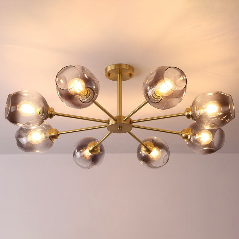 Sputnik Ceiling Mount Chandelier: Postmodern Cup Glass Parlor Flush Light in Brass