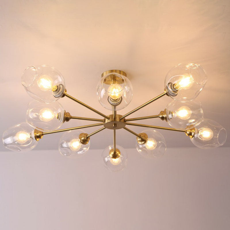 Sputnik Ceiling Mount Chandelier: Postmodern Cup Glass Parlor Flush Light in Brass
