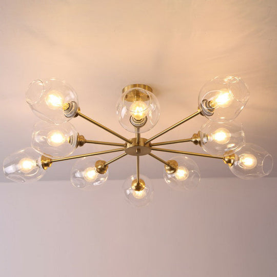 Sputnik Ceiling Mount Chandelier: Postmodern Cup Glass Parlor Flush Light in Brass