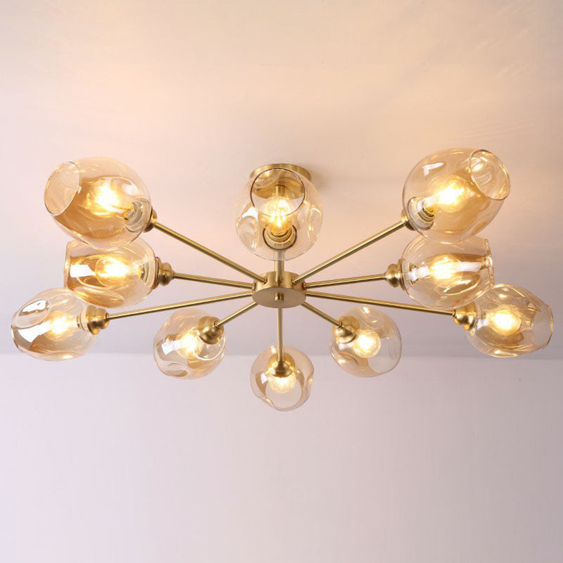 Sputnik Ceiling Mount Chandelier: Postmodern Cup Glass Parlor Flush Light in Brass