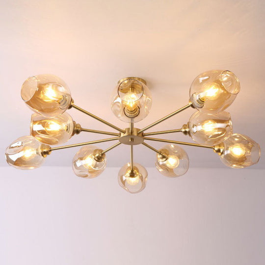 Sputnik Ceiling Mount Chandelier: Postmodern Cup Glass Parlor Flush Light in Brass
