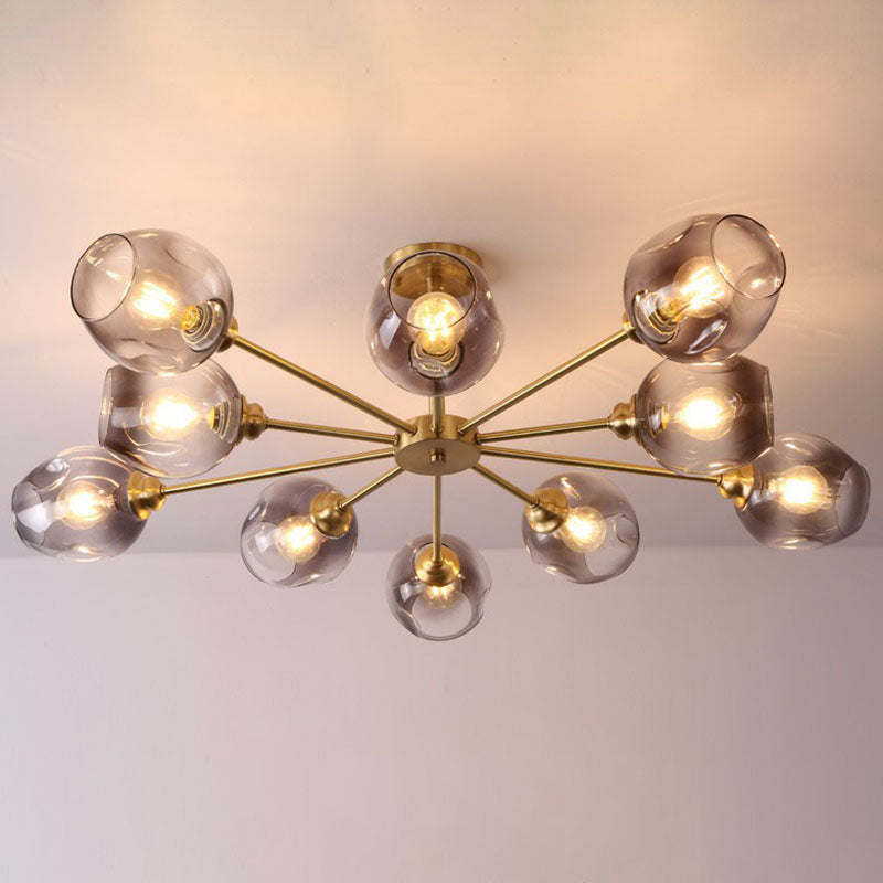 Sputnik Ceiling Mount Chandelier: Postmodern Cup Glass Parlor Flush Light in Brass