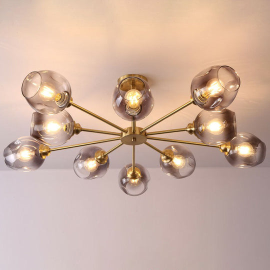 Sputnik Ceiling Mount Chandelier: Postmodern Cup Glass Parlor Flush Light in Brass
